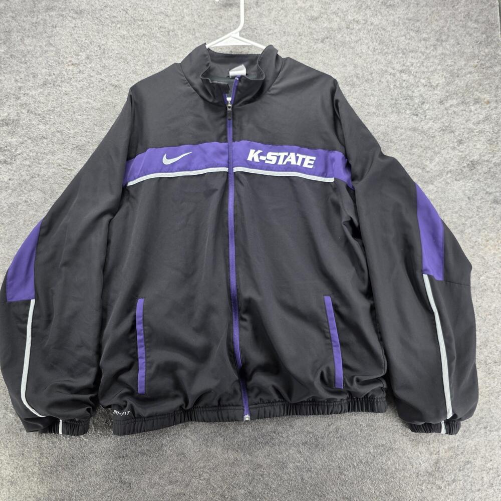 Nike Track Jacket Mens XL Black Dri-FIT Full Zip Pockets K-STATE H012BID